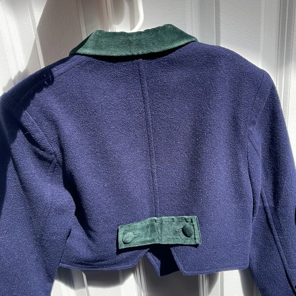 Truly a unique and beautiful jacket. Navy wool blend/hunter green velvet trim - Picture 2 of 10